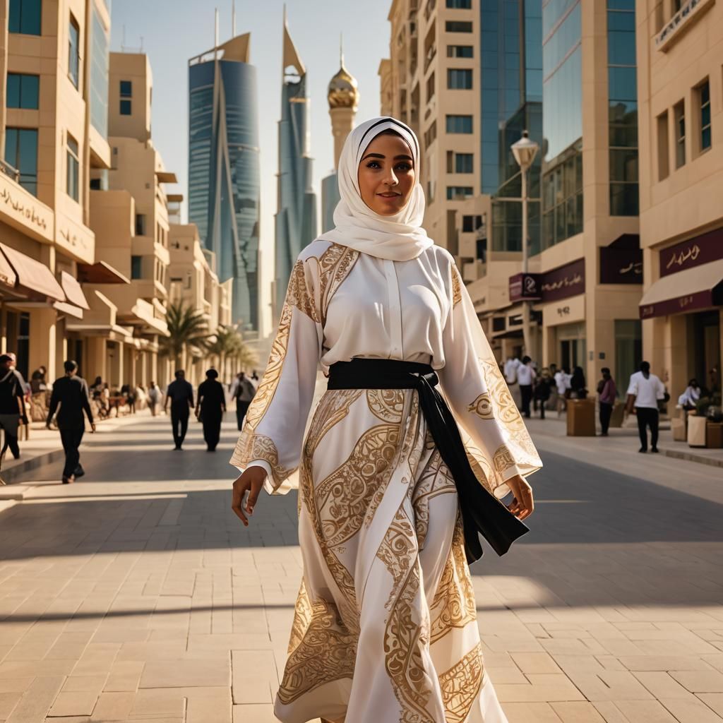 Qatari Woman in Doha: Vibrant Digital Art
