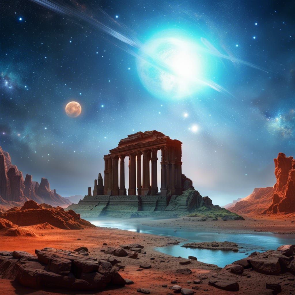 Martian Ruins Under Starry Sky: A Discovery