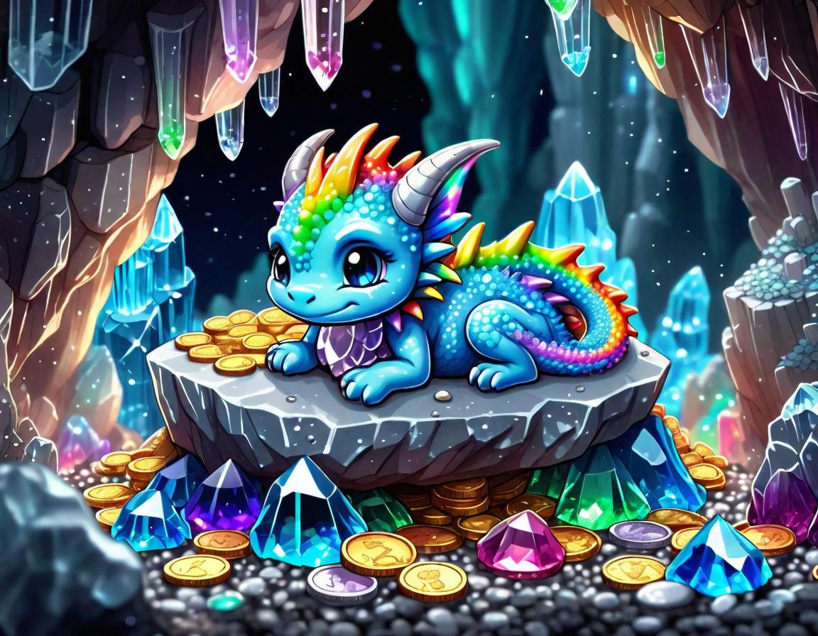 Crystal Cave Landscape with Rainbow Dragon
