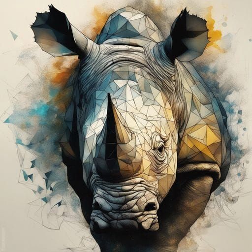 Triangular Rhino with Smoke Tendrils in Ink Flow Art