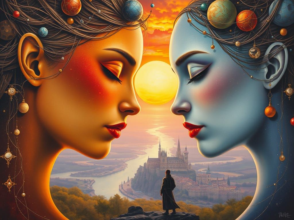 Ethereal Women in Cosmic Dreamscape Painting