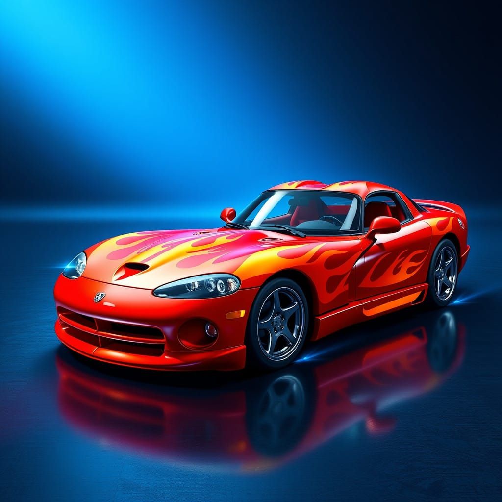 Fire-Engine Red Dodge Viper in Cyberpunk Splendor