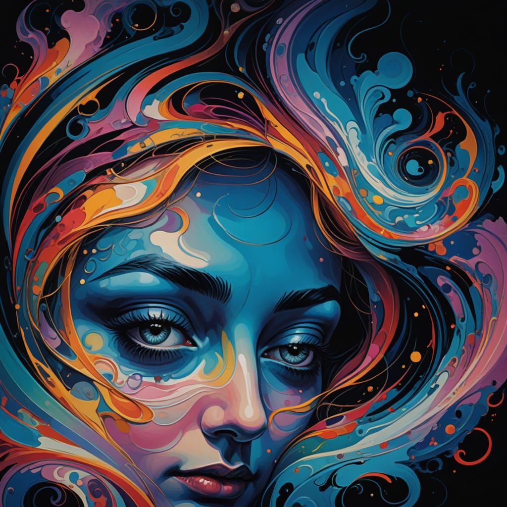 Ethereal Psychedelic Woman in Vibrant Dreamlike Abstraction
