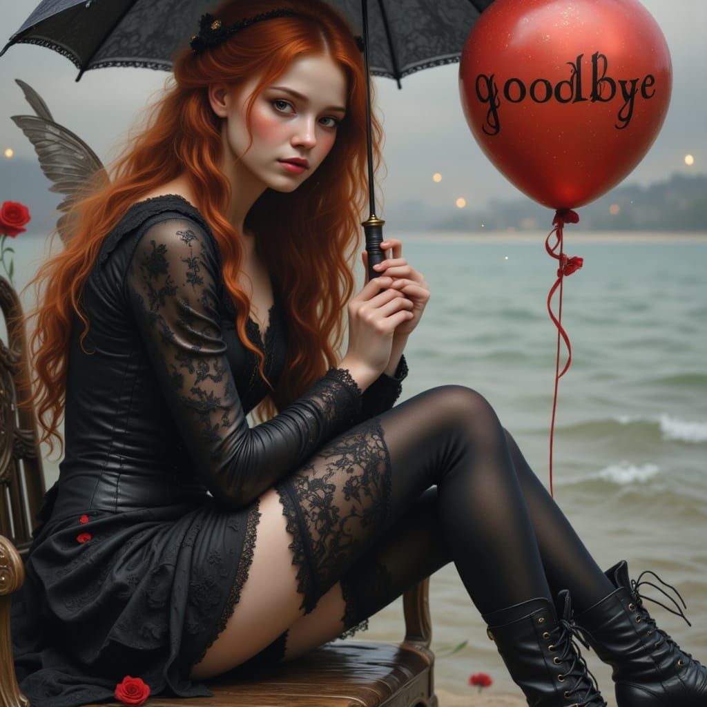 Pre-Raphaelite Woman Crying in the Rain