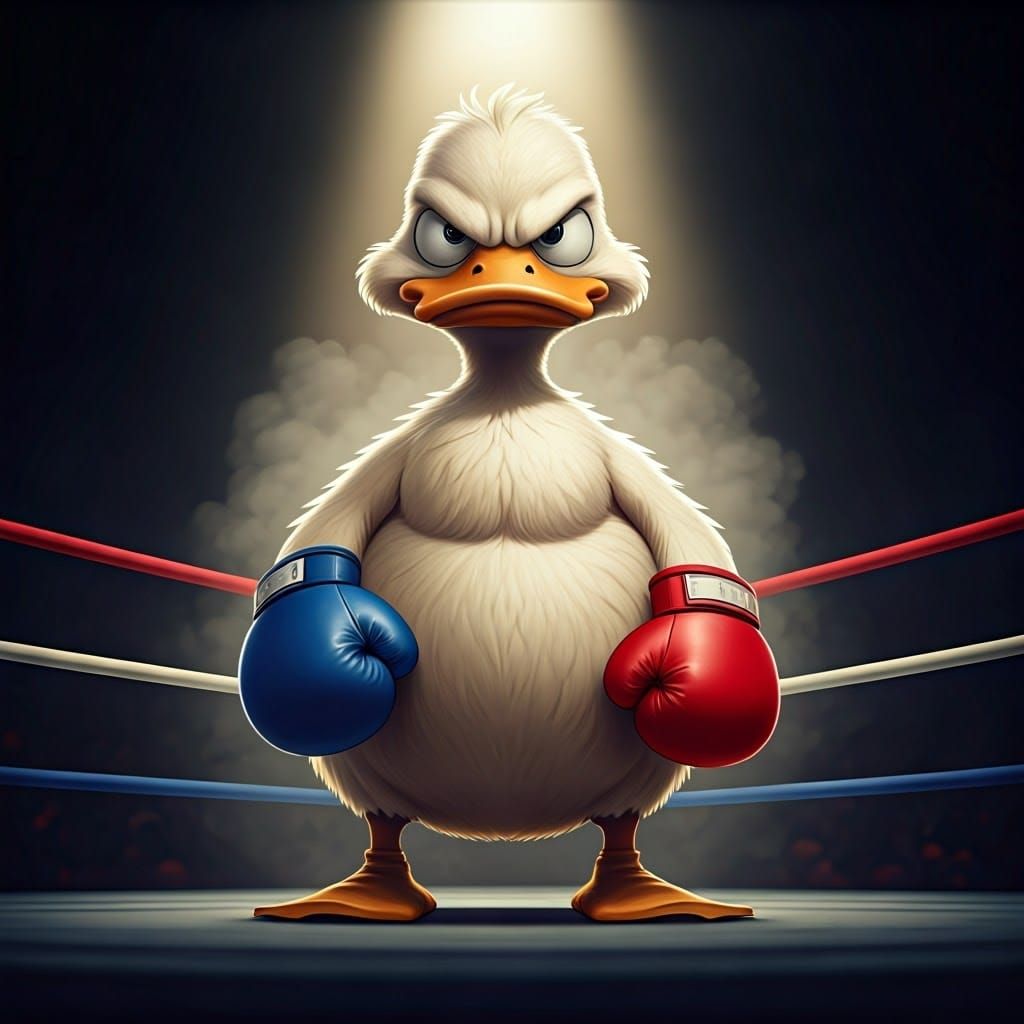 Boxing Duck in a Smoky Ring, Digital Art