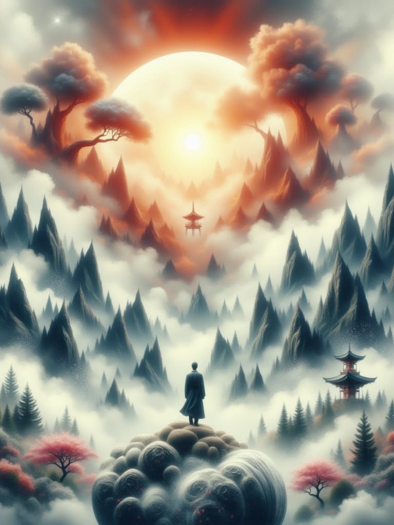 Surreal Sunrise Landscape in Impasto Style