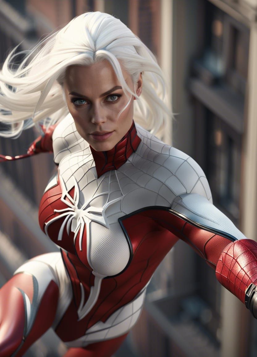 Margot Robbie as Spiderwoman in Flight: 3D Render