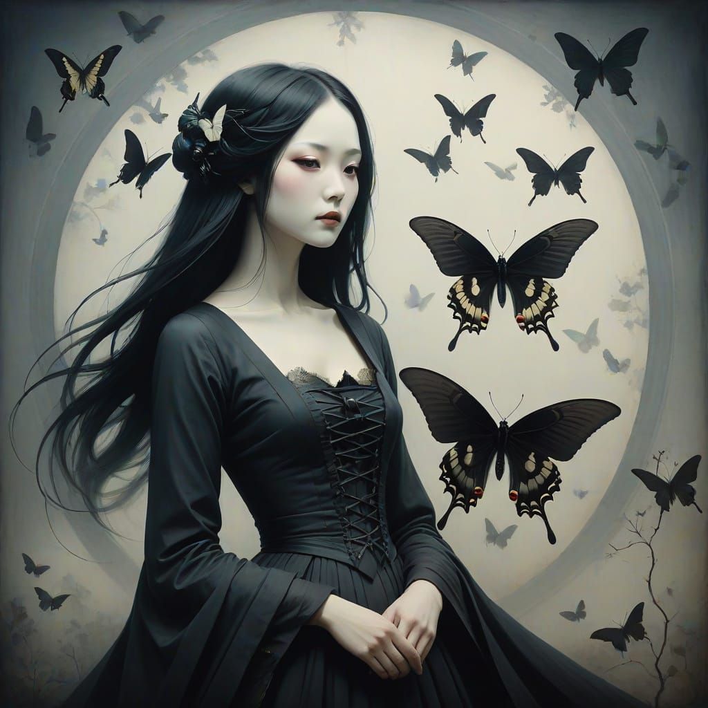 Darkness Swallows a Majestic Swallowtail in Gothic Surrealis...