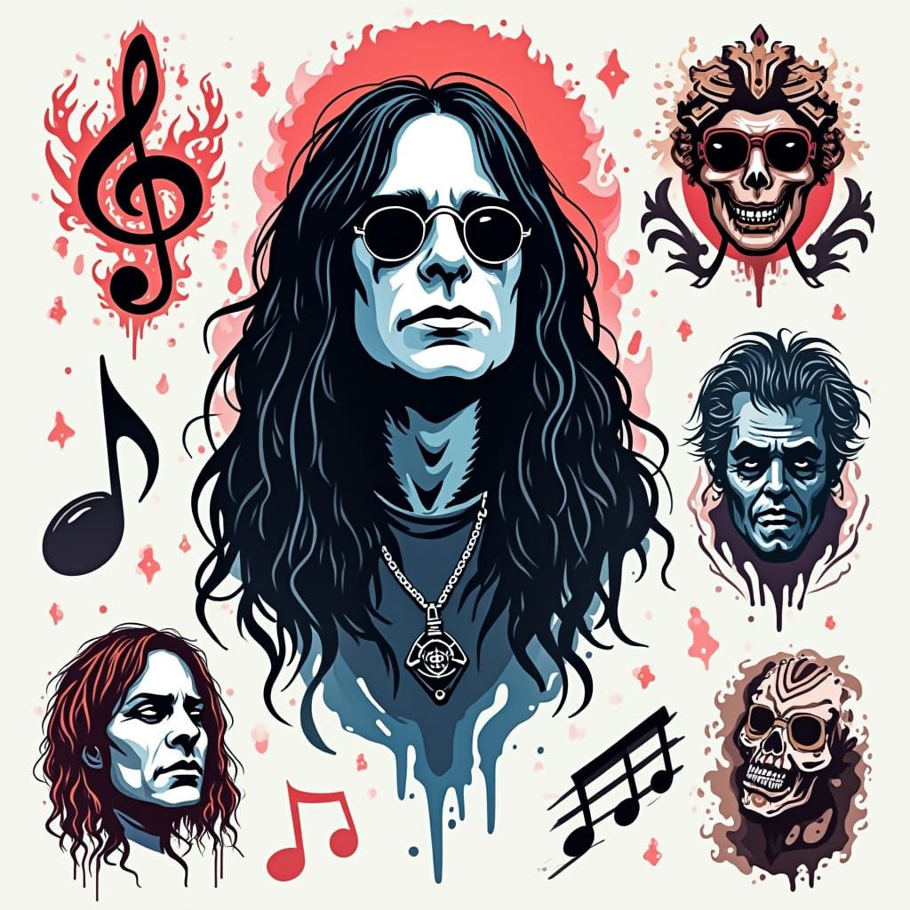 Ozzy Osbourne Tribute Flash Tattoo Sheet in Digital Art