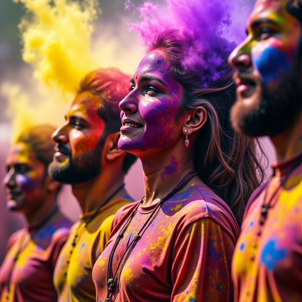 Vibrant Holi Celebrations in a Dreamlike Indian Festival Sce...