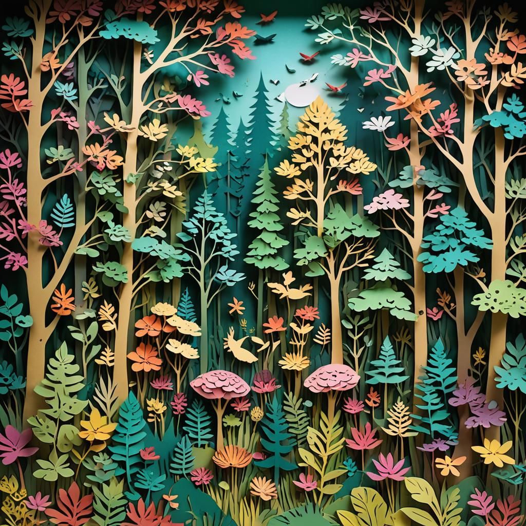 Multi-Layered Paper Shadow Box Forest Art