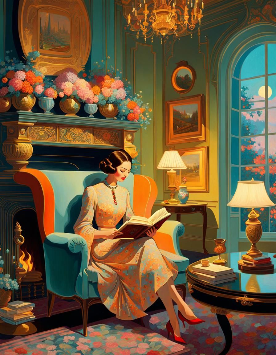 Reading by the Fireplace