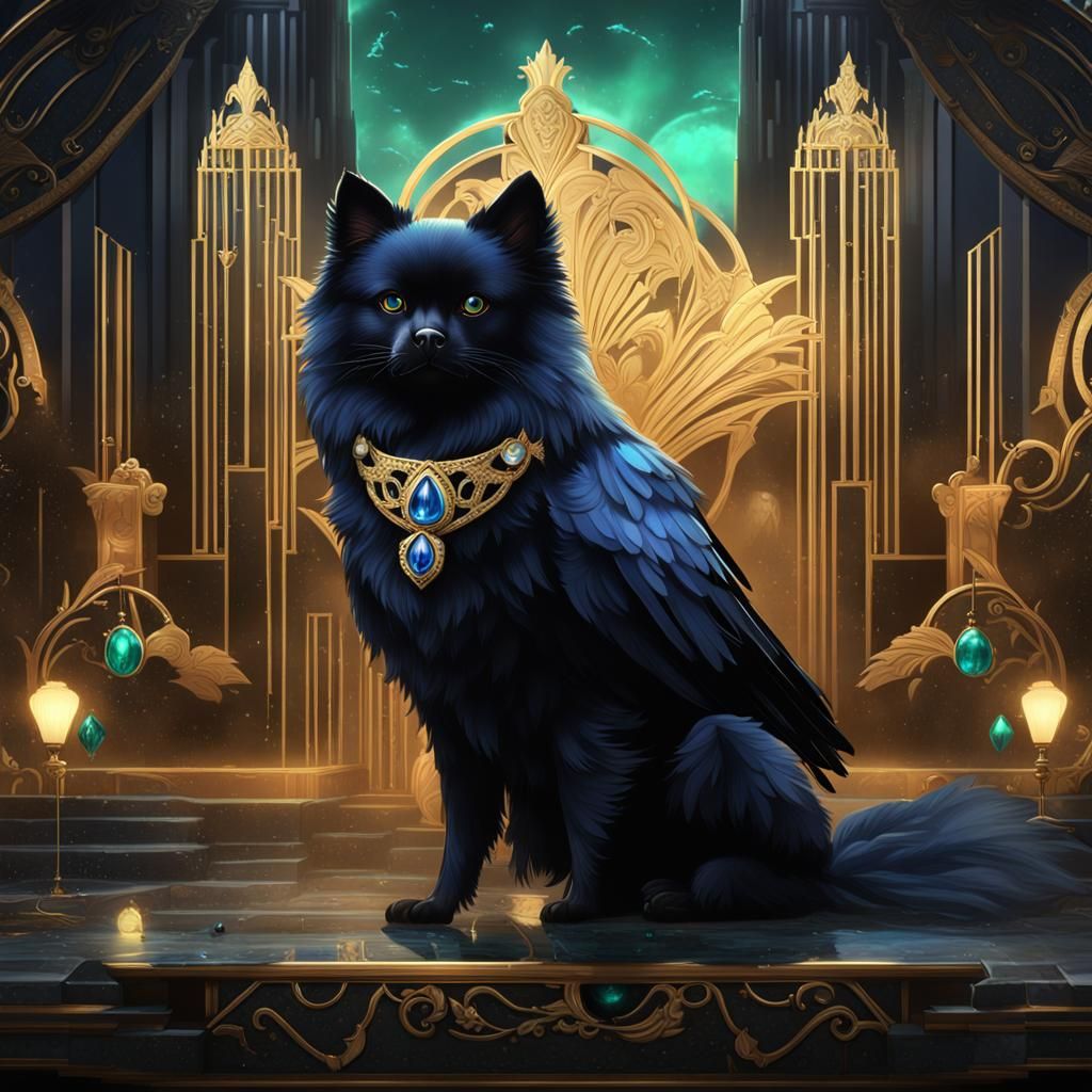 Art Deco Goddess with Black Animals and Tiara