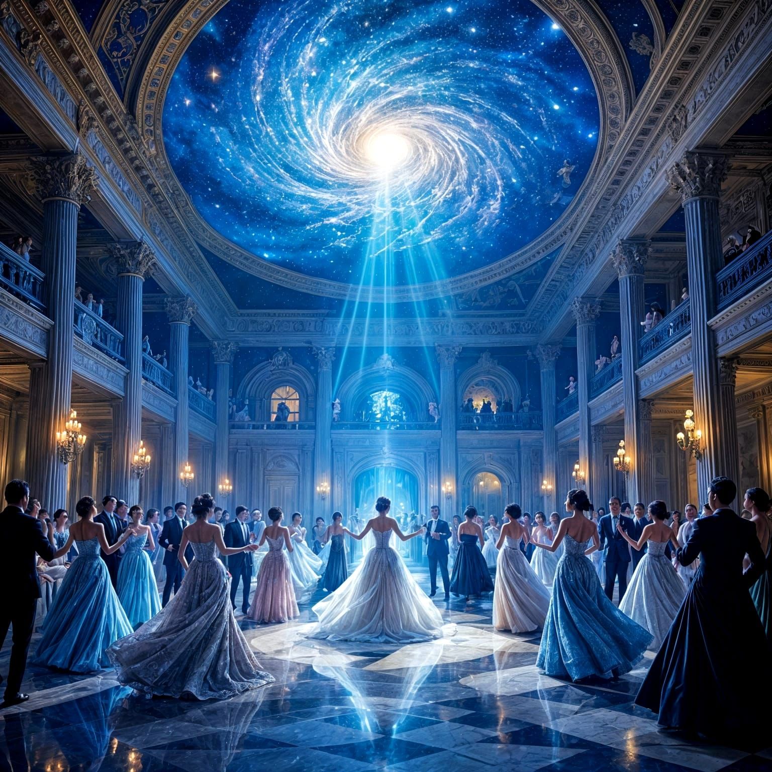 Cosmic Ballroom: Futuristic Dance of Elegance