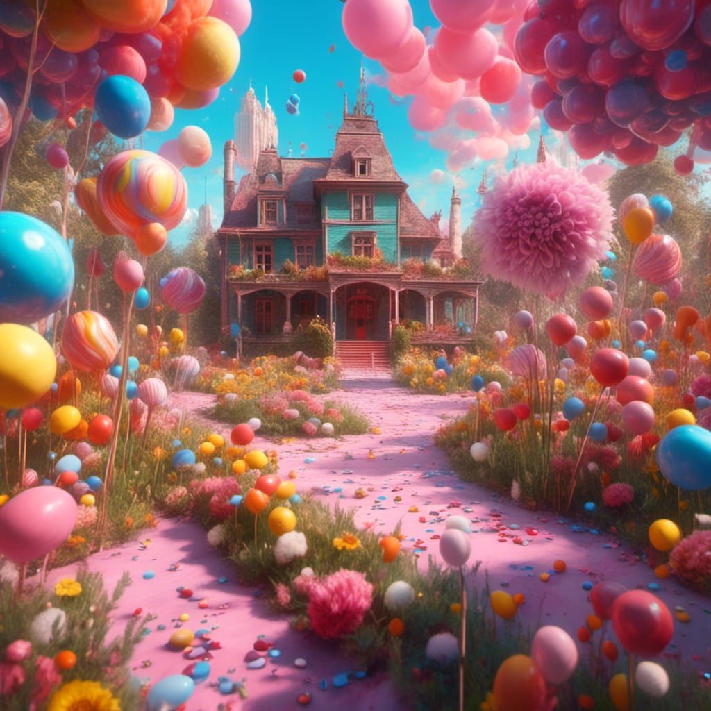 Whimsical Candy Land Garden in Digital Illustration