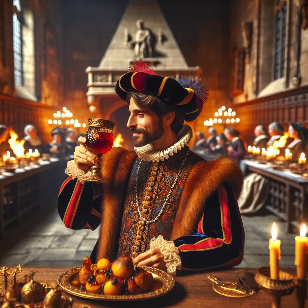 Lavish Medieval Banquet with Vassal Sharing Wassail