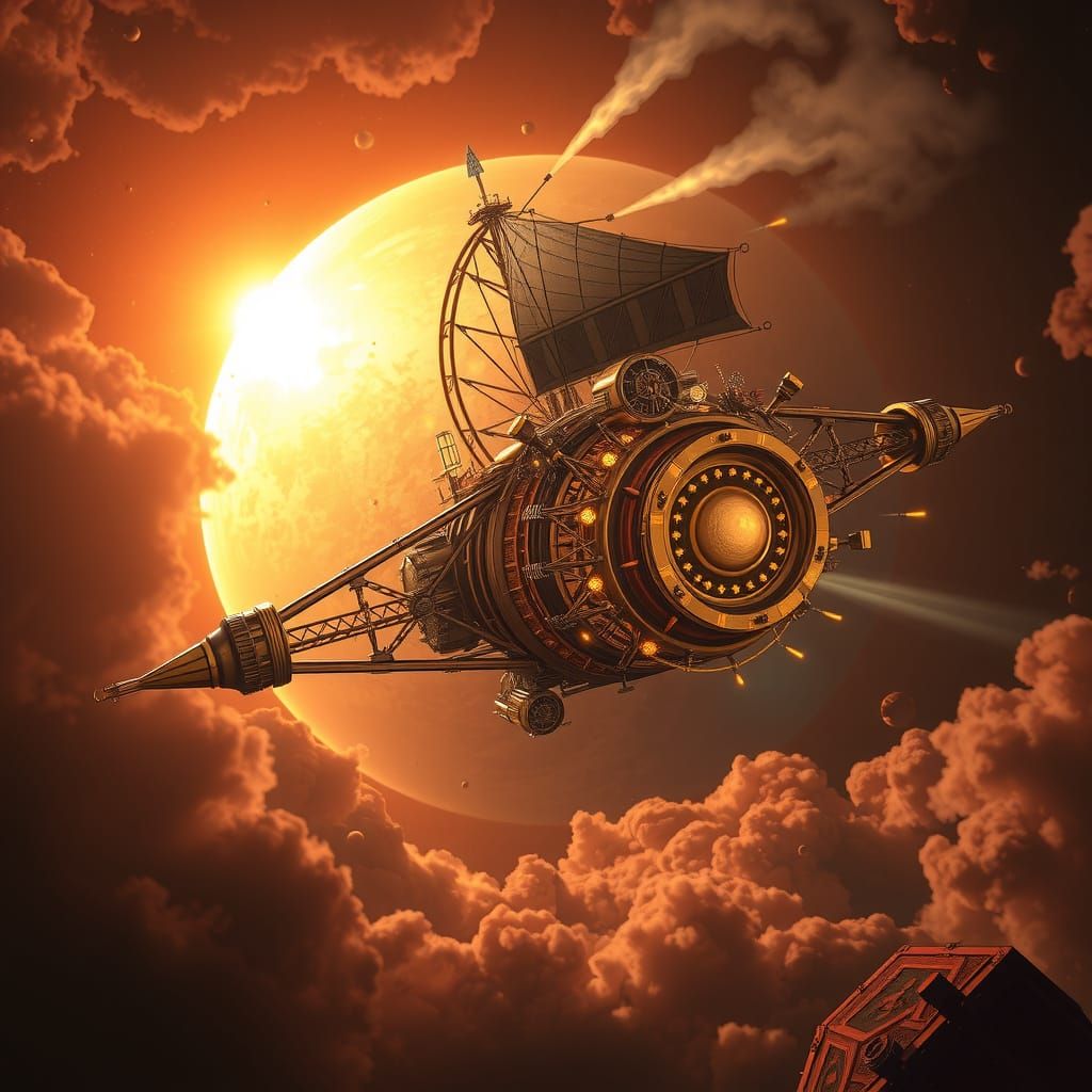 Steampunk Megastructure Orbiting Venus in Sci-Fi Style