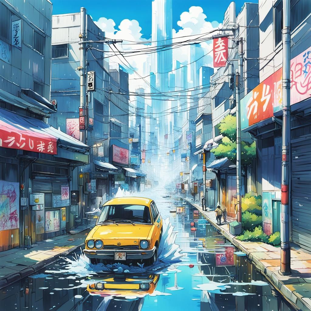 Colorful Anime Street Art in Studio Ghibli Style