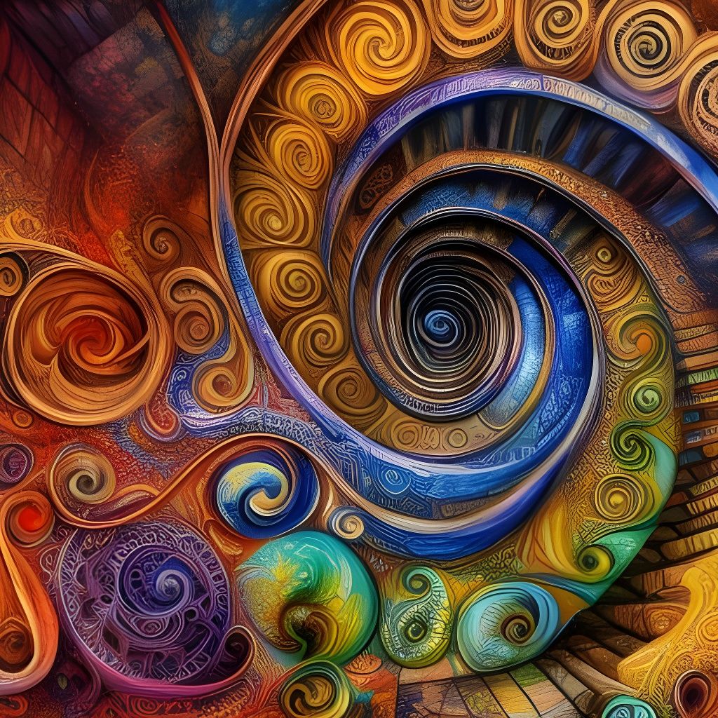 Colorful Spiral Stepwell Labyrinth Illustration