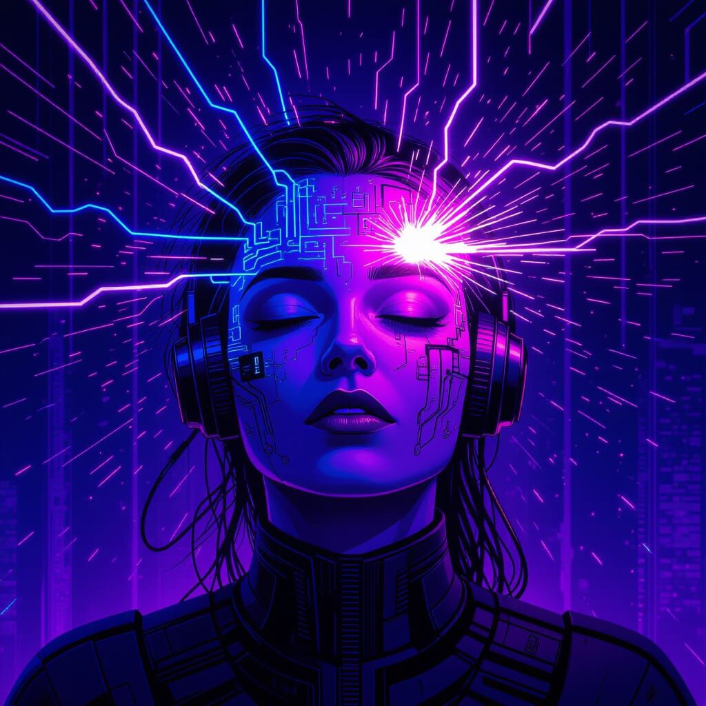 Cyberpunk Illustration of Digital Breakdown and Chaotic Ener...