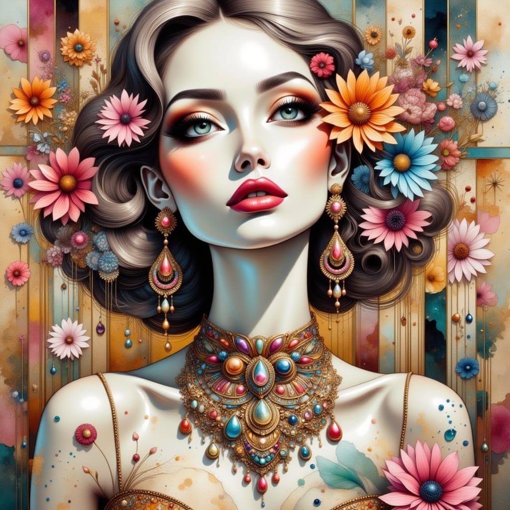 Ethereal Collage in Art Nouveau Punk Style with Mannequin an...