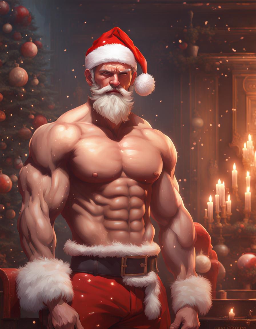 Muscular Young Santa Claus Hyperdetailed Portrait
