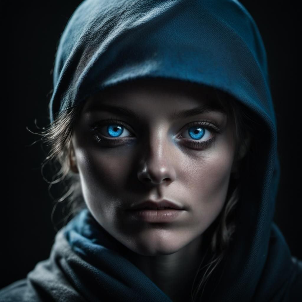 Intense Spy Silhouette Portrait with Blue Eyes