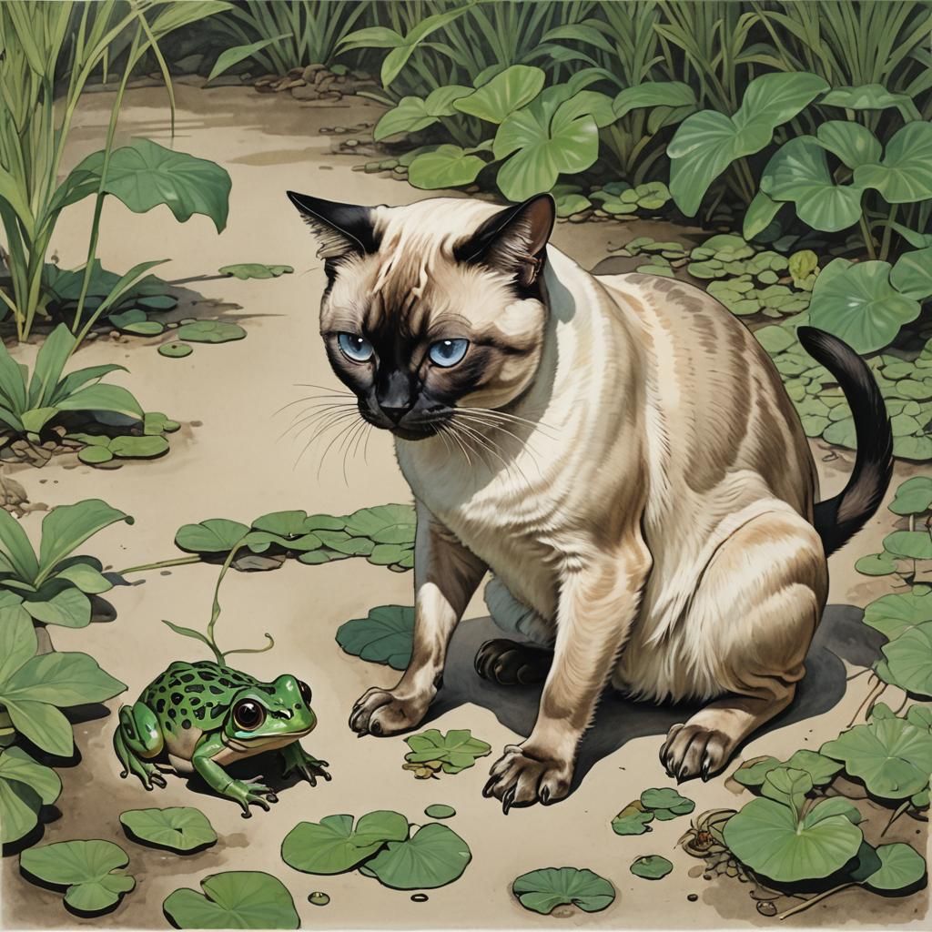 Siamese Cat Meets Intricate Frog