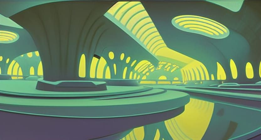 Futuristic Underground City with Waterfalls