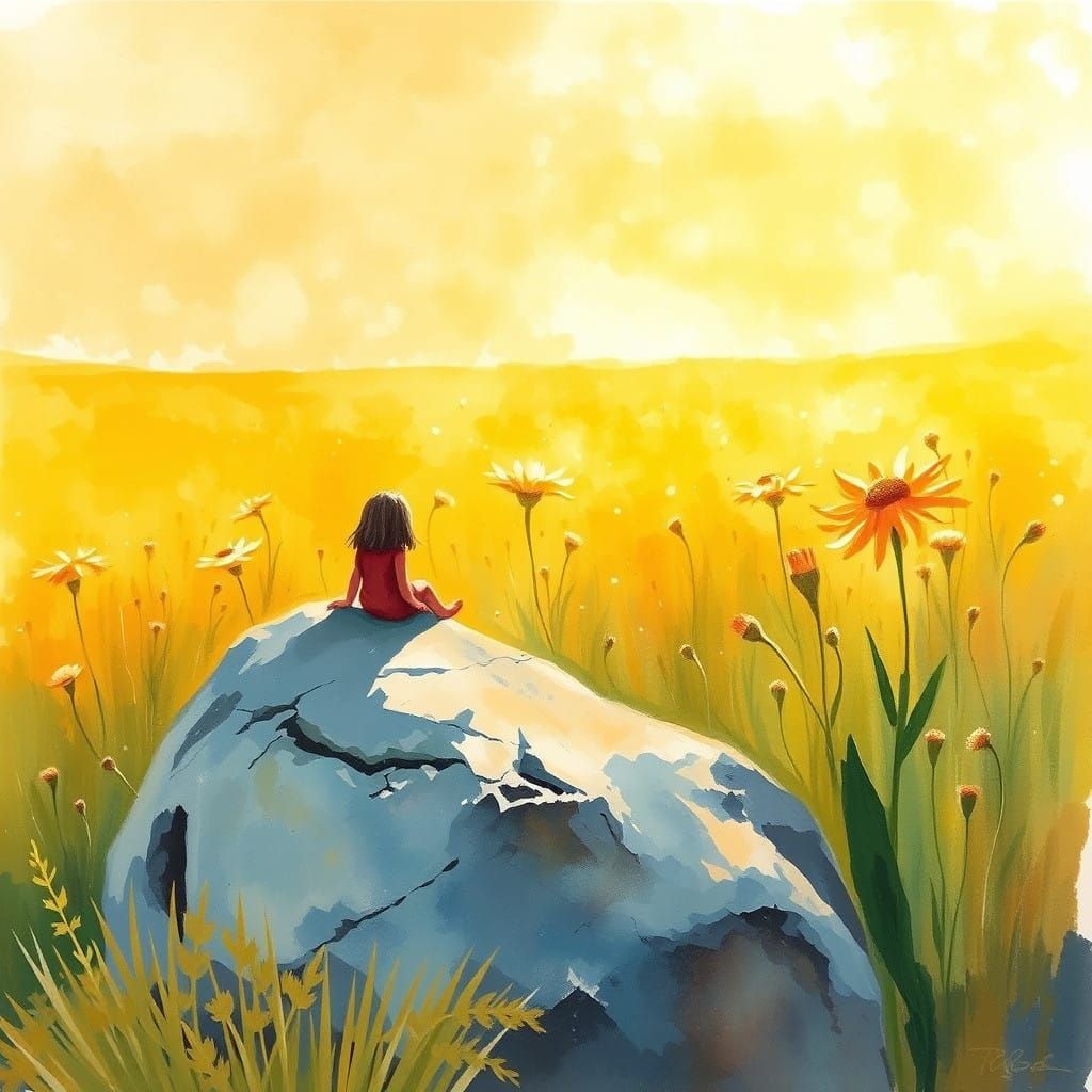 Neo-Impressionist Girl Contemplating Wildflowers