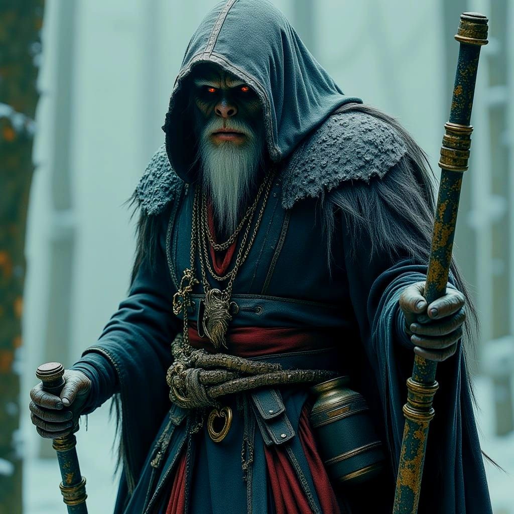 Snow Monkey Pirate in Dark Fantasy Style