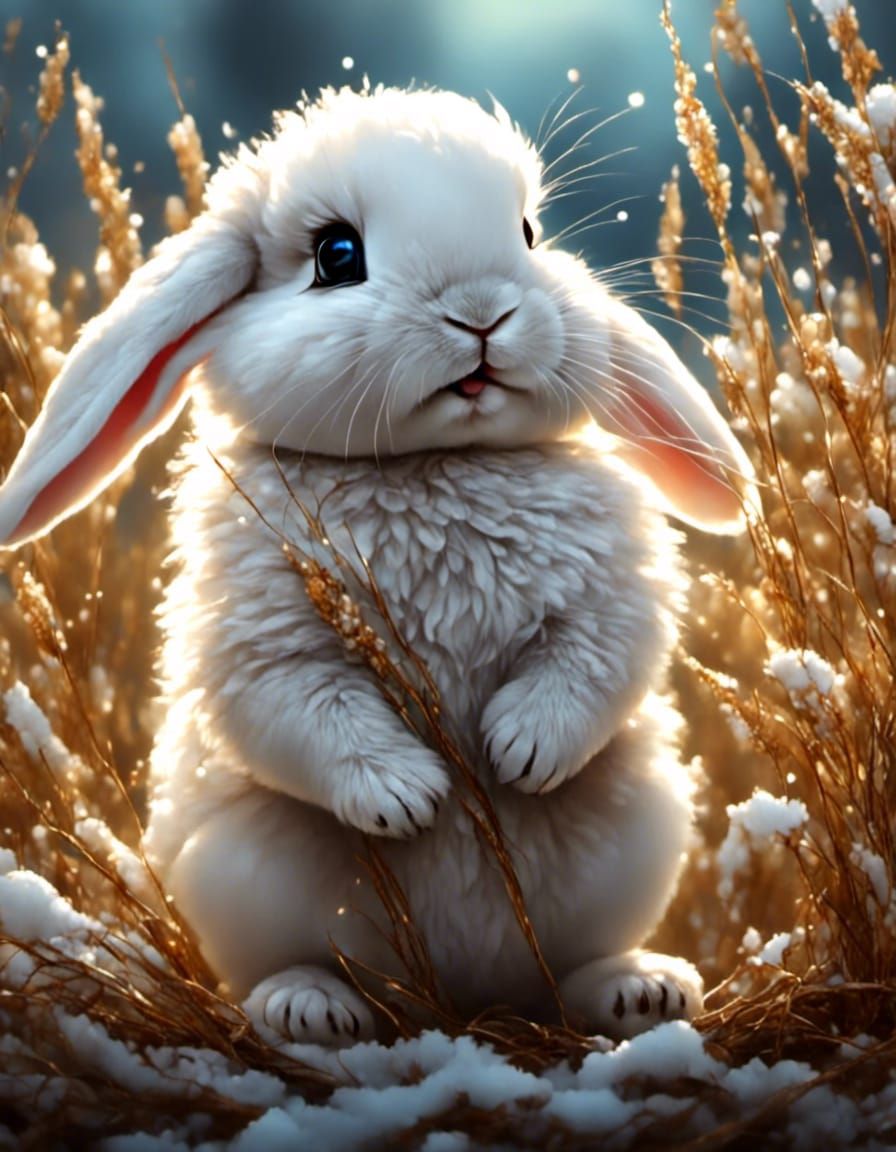 Adorable Baby Snow Bunny with Big Eyes