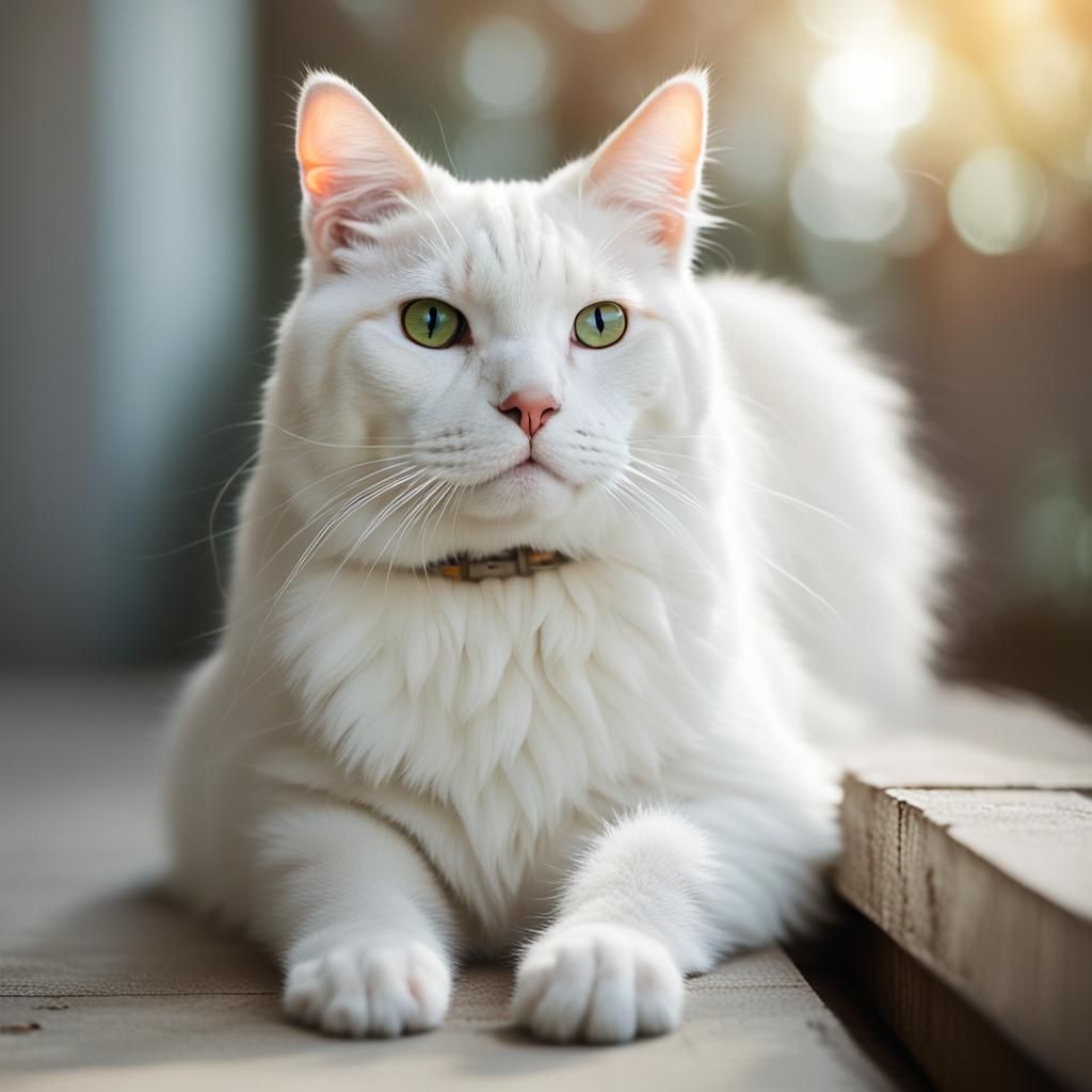 White Cat Portrait with Bokeh Effect
