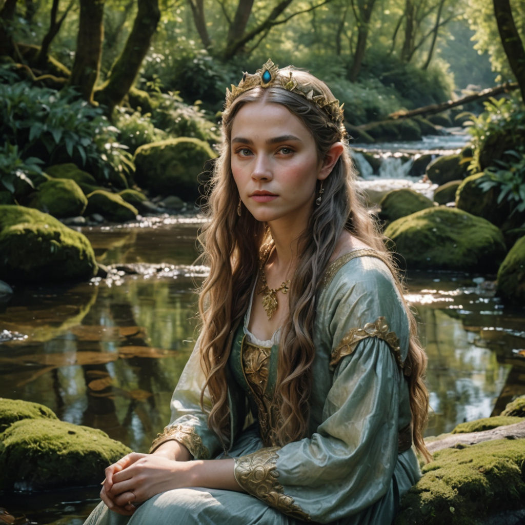 Ethereal Elf Queen Dances in Sunlit River