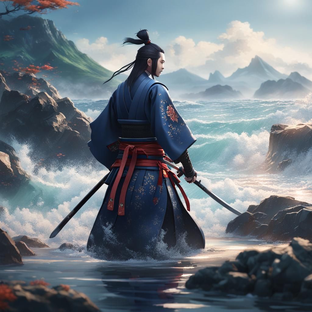 Hyperrealistic Samurai Ocean Scene in 8k Resolution