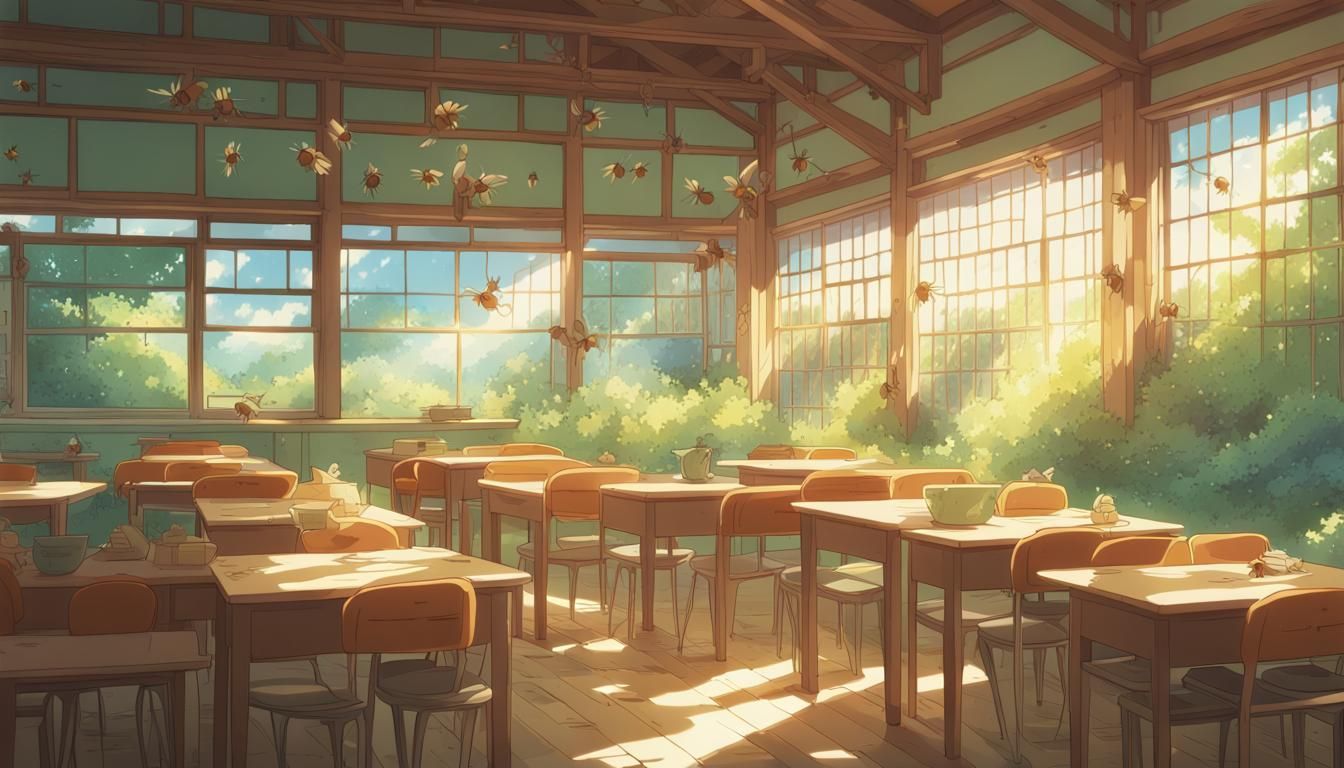Bees Attend Elementary School in Ghibli Style