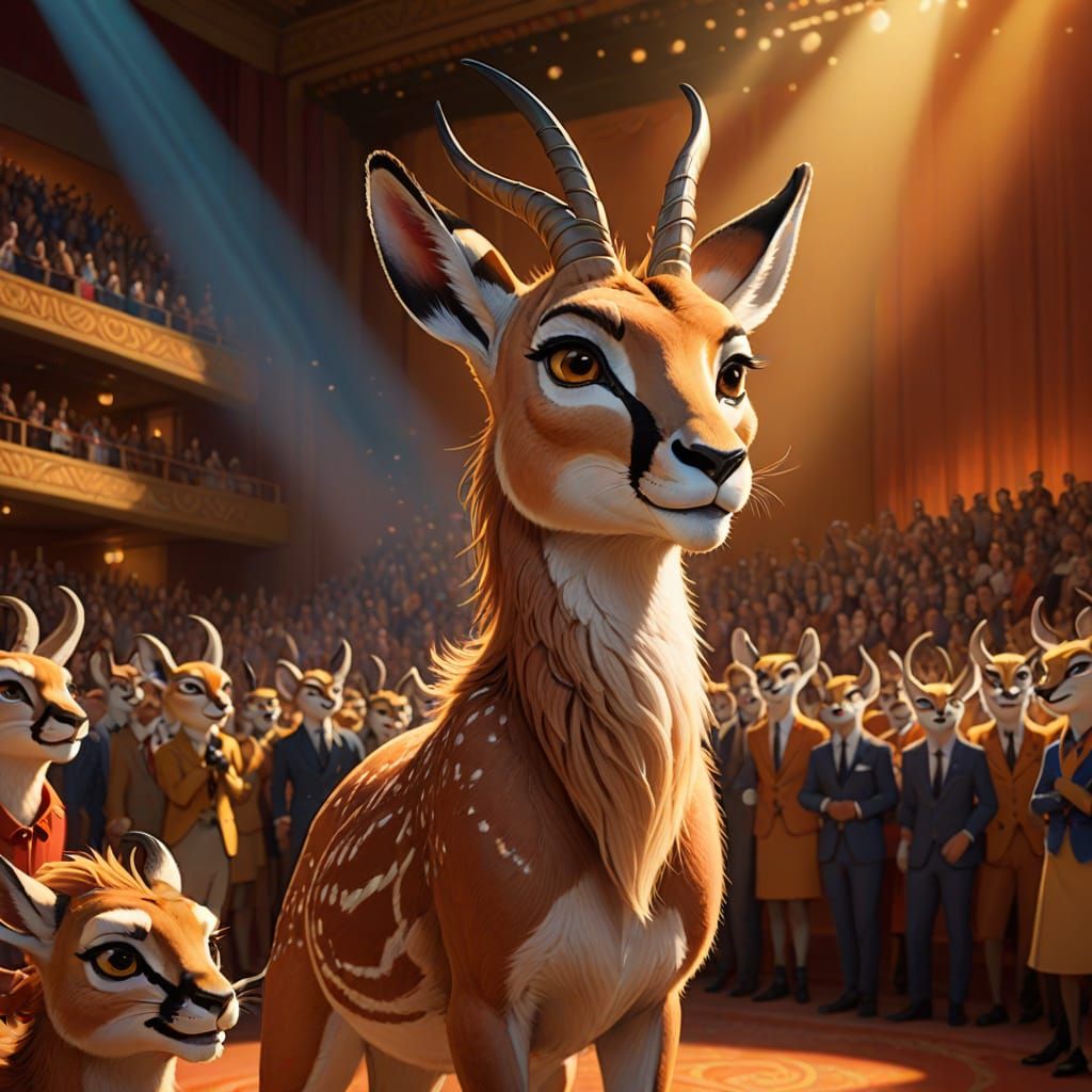 Gazelle Sings on Stage in Grand Theater