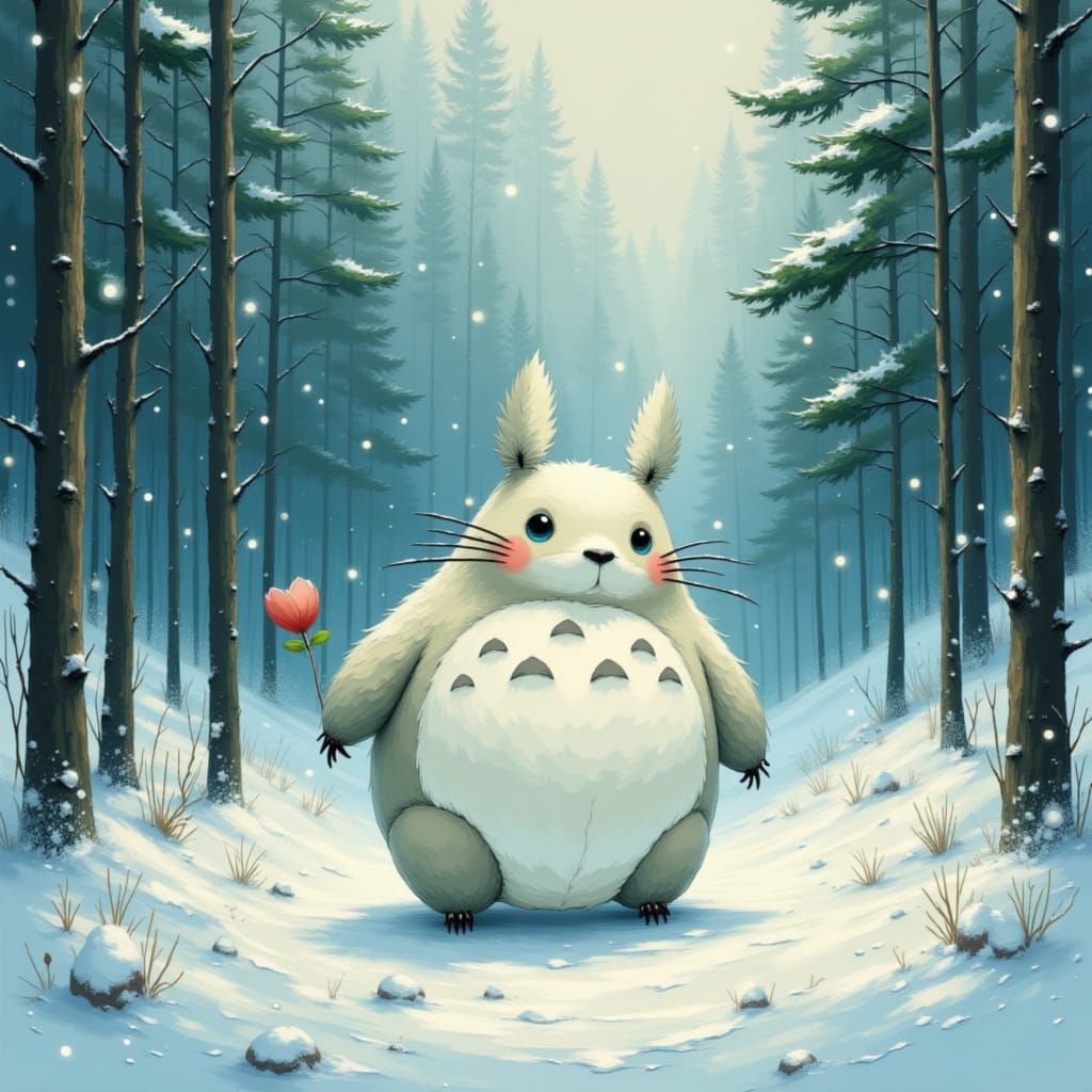 Ethereal Spirit in Watercolor Winter Forest