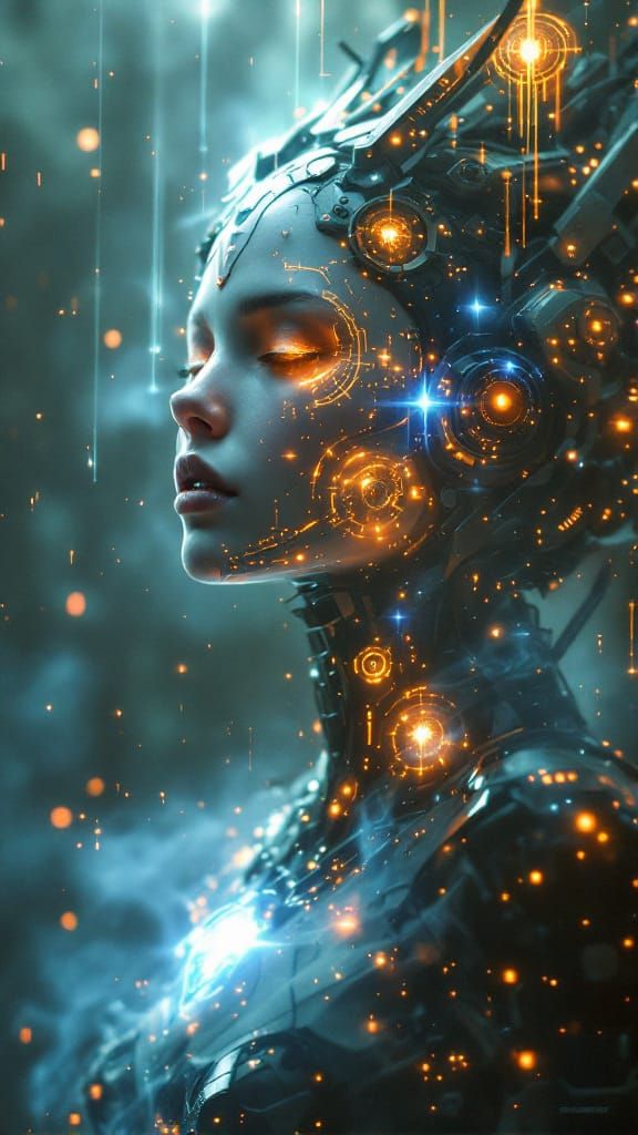 Priestess of Mech-Divine Order Glows with Quantum Heartlight