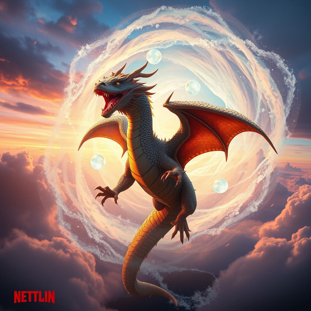 Majestic Dragon Soaring Through Magical Vortex