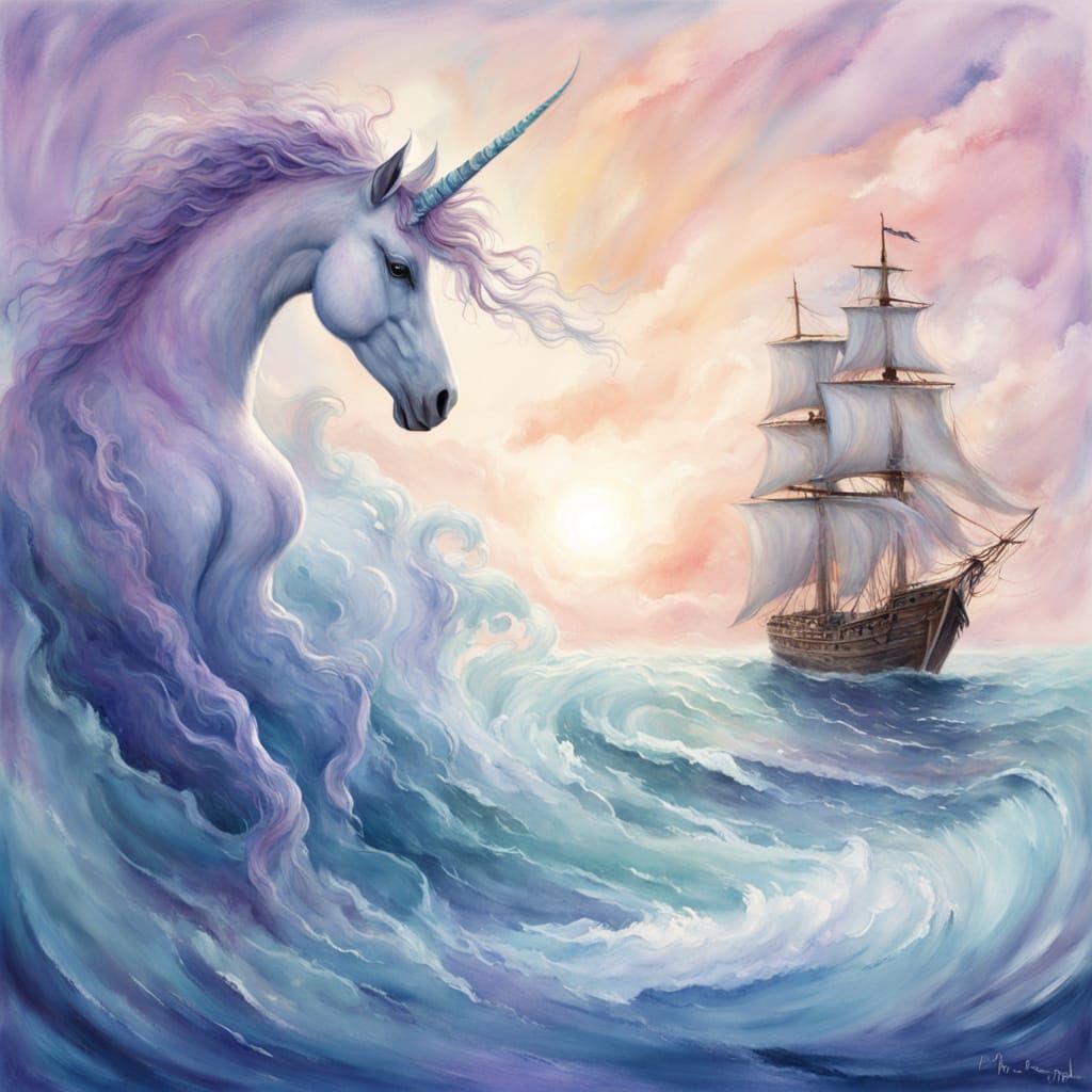 Whimsical Oceanic Unicorn in Watercolor