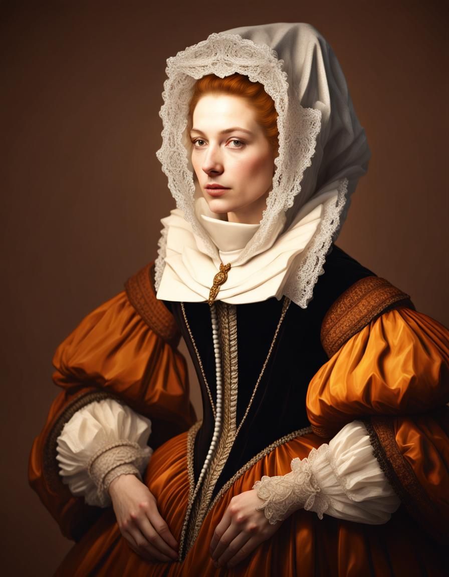 Renaissance woman with laced hood