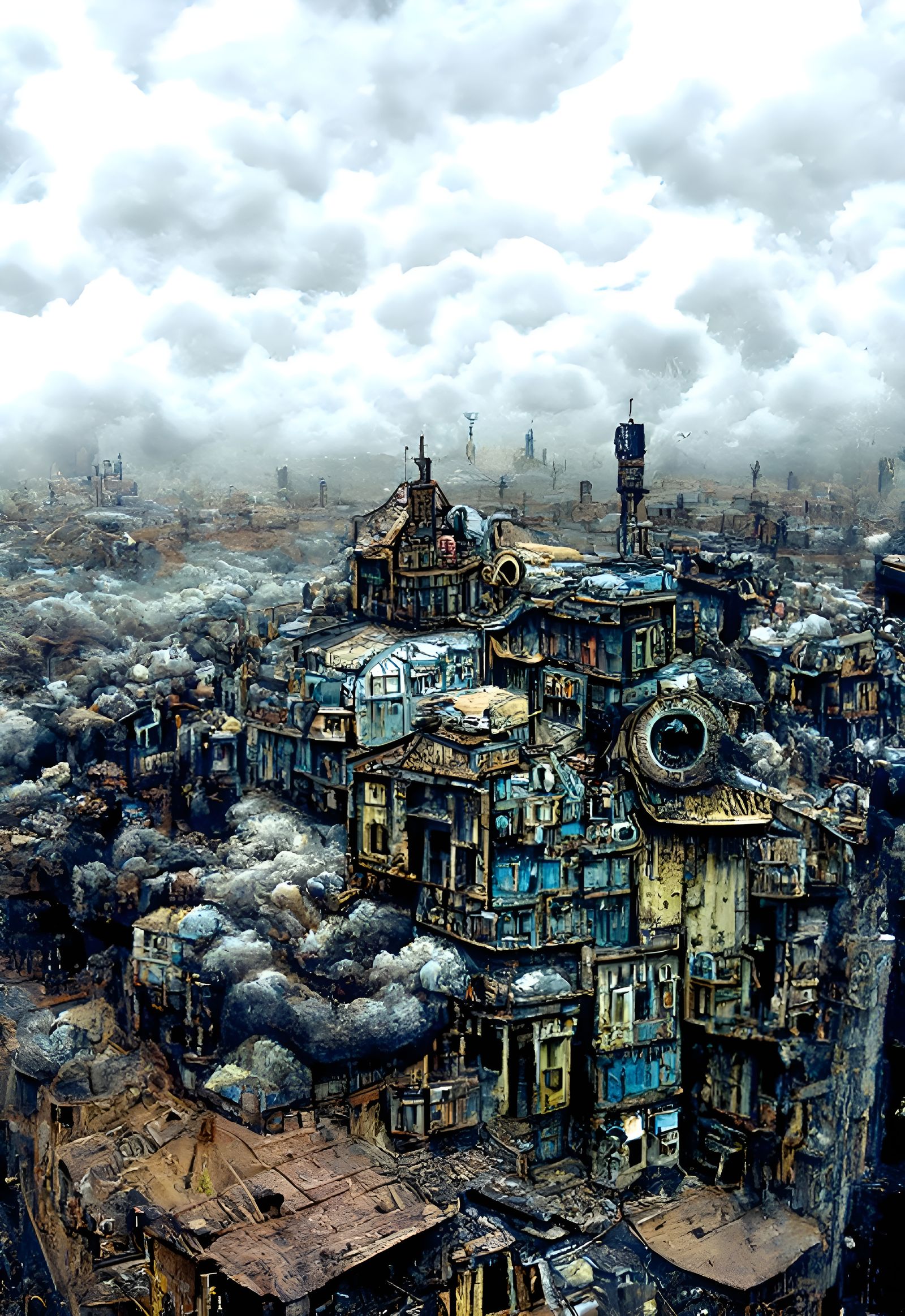Dystopian Post-Apocalyptic Victorian Cityscape Illustration