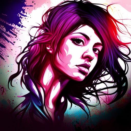 Girl with Black Hair in Graffiti Art