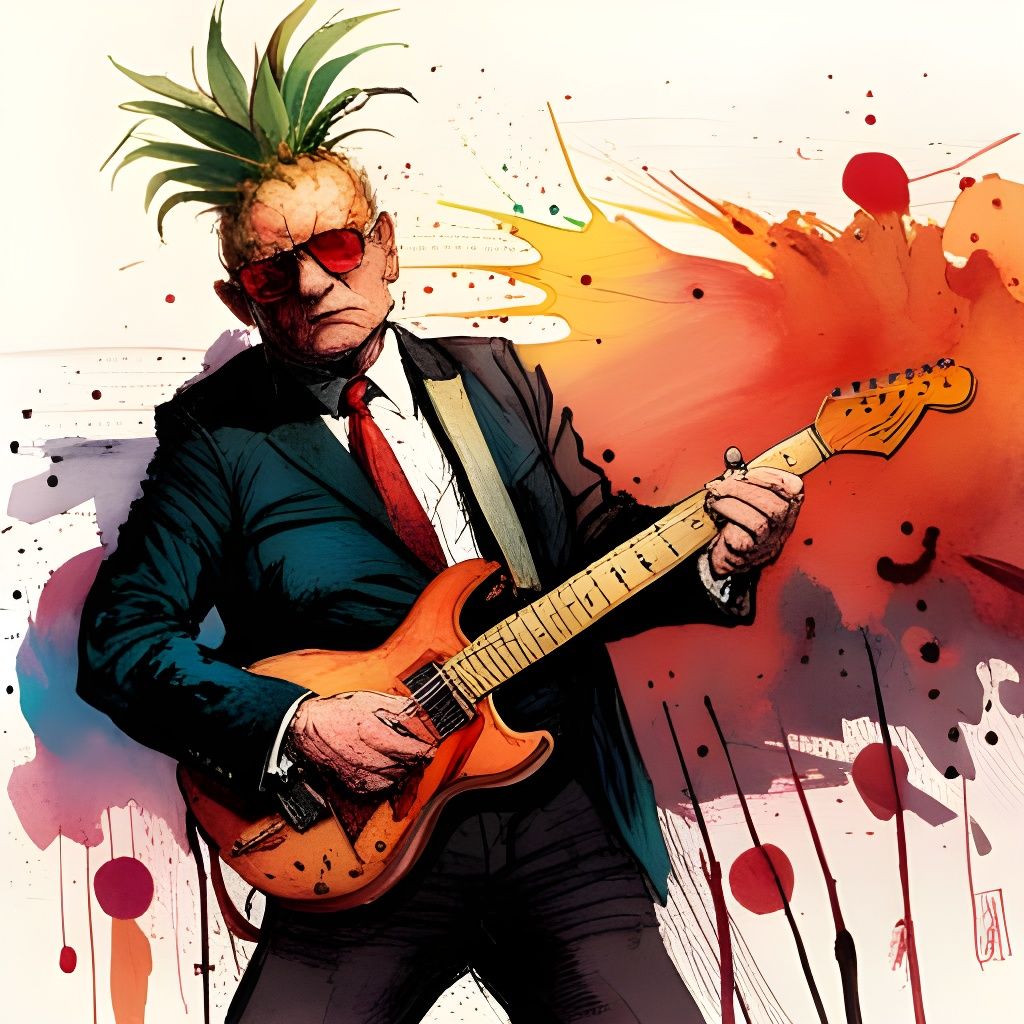 Pineapple Guitarist in Expressive Ink Style