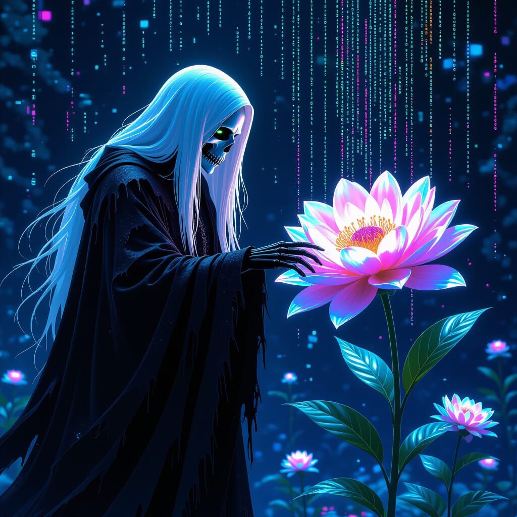 Grim Reaper Glitching Through Reality in Pixelcore Style