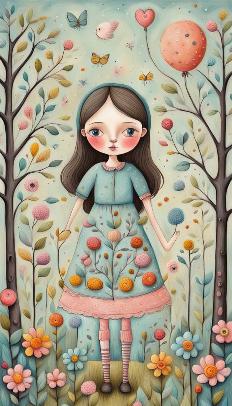 Pastel Impasto Folk Art Illustration