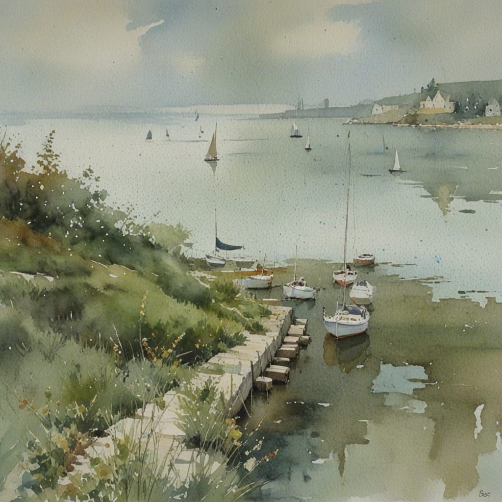 Impressionistic Sailboats in Vibrant Watercolor