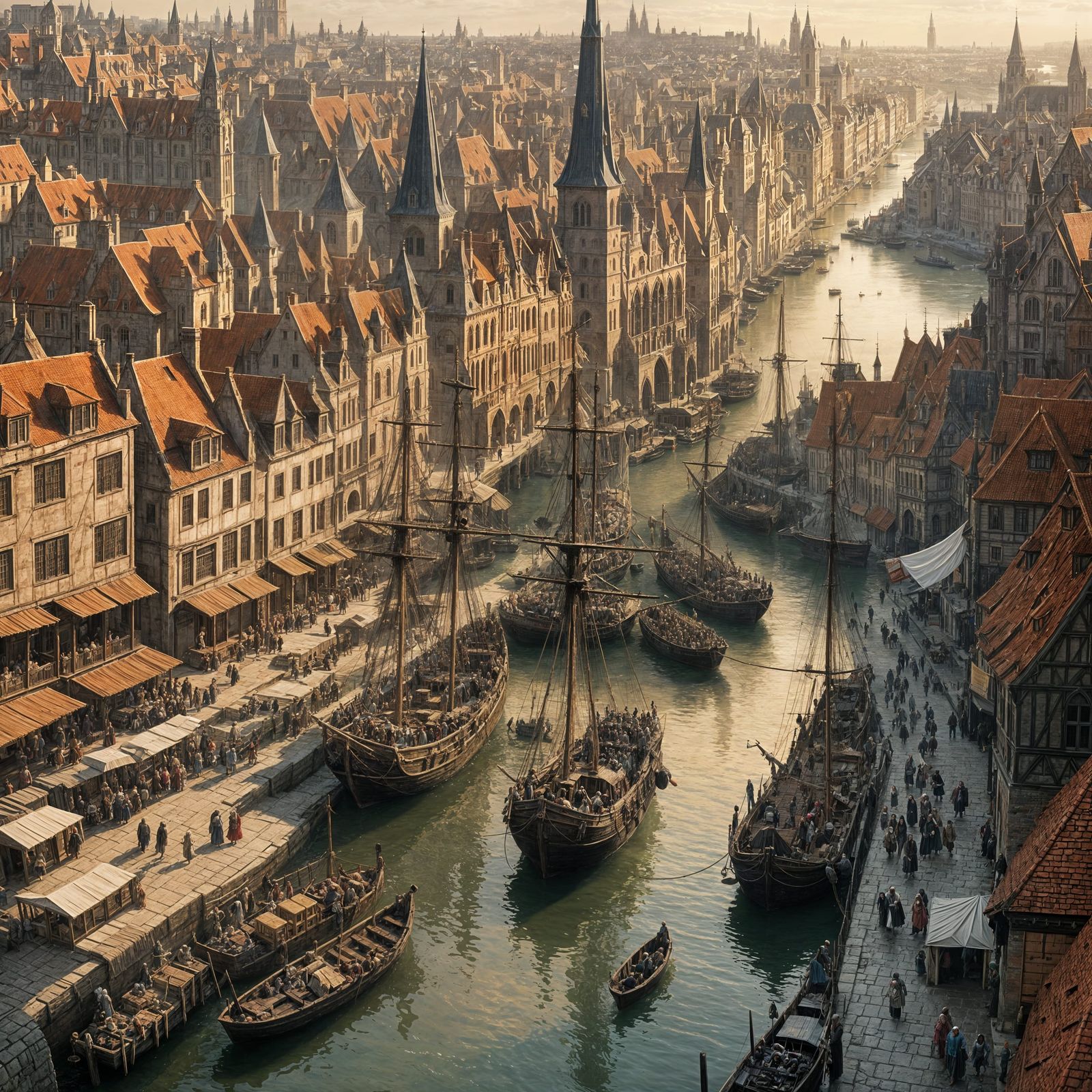 Crowded Renaissance Merchant City by the Sea