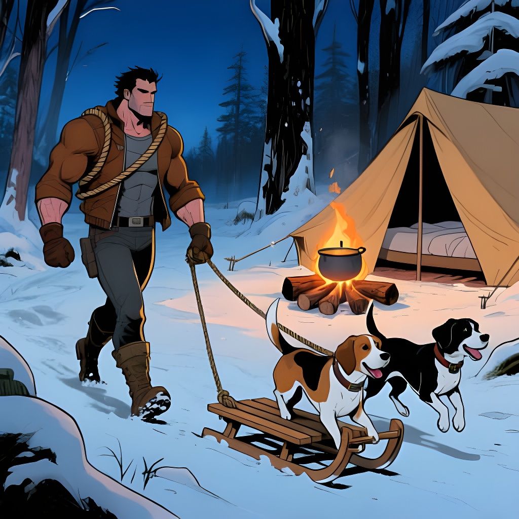 Tim Drake Walking Dogs in Snowy Woods